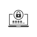 Laptop with password icon in flat style. Computer access vector illustration on white isolated background. Padlock entry business Royalty Free Stock Photo