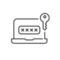 Laptop with password input box and key. Secure data access, computer user login. Pixel perfect, editable