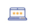 Laptop password line icon. Cyber defence sign. Vector