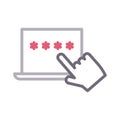 Laptop password thin color line vector icon