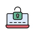 Laptop password unlock icon. Simple color with outline vector elements of hacks icons for ui and ux, website or mobile application