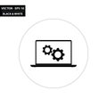 Laptop PC and gears black and white flat icon
