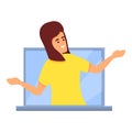 Laptop personal assistant icon, cartoon style