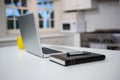 Laptop with personal organizer and pen on the table Royalty Free Stock Photo