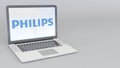 Laptop with Philips logo. Computer technology conceptual editorial 3D rendering