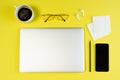 Laptop Phone Glasses Yellow Minimal Object Flat Lay