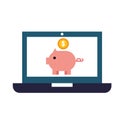 Laptop piggy bank coin money online shopping