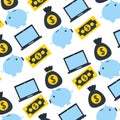 laptop piggy bank money fintech background