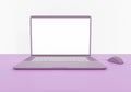 laptop on pink purple table, mockup monitor