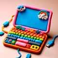 A laptop with a plasticine texture and colorful keys