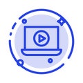 Laptop, Play, Video Blue Dotted Line Line Icon Royalty Free Stock Photo