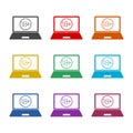 Laptop with 18 plus content icon, color set