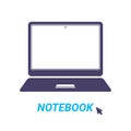 Laptop with pointer or cursor icon isolated. Notebook screen template. Display on white background Royalty Free Stock Photo