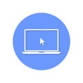 Laptop and pointer cursor icon with shadow. Notebook display with clicking mouse. Vector illustration