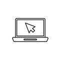 Laptop with pointer or cursor icon. Simple line style for web template and app. Royalty Free Stock Photo
