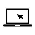 Laptop with pointer or cursor on screen icon. Simple solid style icon. Royalty Free Stock Photo