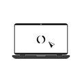 Laptop with pointer and download or mouse cursor icon in black on an isolated white background. EPS 10 vector Royalty Free Stock Photo