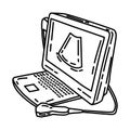 Laptop Portable Ultrasound Machine Icon. Doodle Hand Drawn or Outline Icon Style