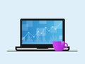 Laptop with positive forex chart on desktop with coffee cup Royalty Free Stock Photo