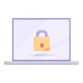 Laptop privacy icon cartoon vector. Data secure