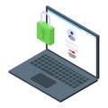 Laptop privacy icon isometric vector. Data information