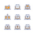 Laptop Programming Icons Set Programmer Developer Stock Two Color Semi Filled Line Icon Set Vector