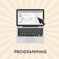 Laptop programming vector concept illustration.