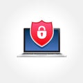 Laptop Protection Shield Red Padlock Icon Royalty Free Stock Photo