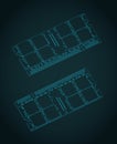 Laptop RAM module isometric blueprints Royalty Free Stock Photo