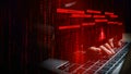 Laptop with red error detection pop-ups and binary code, symbolizing software failure, system error, malware, or cyber threat Royalty Free Stock Photo