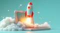 Laptop rocket launch digital startup success Royalty Free Stock Photo