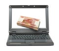 Laptop with russian money - rubles Royalty Free Stock Photo