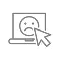 Laptop with sad face line icon. Customer unsatisfaction, negative feedback symbol Royalty Free Stock Photo