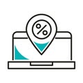 Laptop with sale percentage mark line style icon vector design
