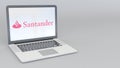 Laptop with Santander Serfin logo. Computer technology conceptual editorial 3D rendering