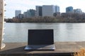 Laptop Scenic Rosslyn Skyline Georgetown Waterfront Park DC Royalty Free Stock Photo