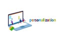 Laptop screen business people personalization interface concept team painting monitor creative new idea