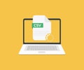 Laptop on screen CSV file, Comma-separated values document type logo design. Downoald file with CSV label vector design. Royalty Free Stock Photo