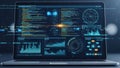 A laptop screen displaying advanced software programming code and complex digital data analytics Royalty Free Stock Photo