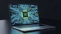 Laptop Screen Displaying Circuit Board with Binary Code technology Royalty Free Stock Photo