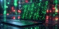 Laptop screen displaying complex AI code, dark background Royalty Free Stock Photo