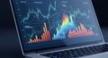 Laptop screen displaying complex data visualization with graphs and charts. The Royalty Free Stock Photo