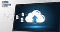 Laptop screen displaying a digital illustration of cloud computing Royalty Free Stock Photo