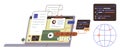 Laptop with Multiple Media Elements and Coding Interfaces Representing Web Development and Digital Content Royalty Free Stock Photo