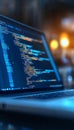 Laptop screen displaying intricate computer code lines, showcasing a programmer s workspace setup. Royalty Free Stock Photo