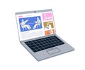Laptop screen displaying online video interview, streaming content on digital platform. Internet web-site interface on