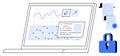 Laptop Displaying Data Analysis and Security Features with Locked Padlock Royalty Free Stock Photo