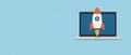 Laptop Rocket Launch: Digital Startup Success, Innovation and Technology Royalty Free Stock Photo