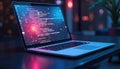 Laptop screen displays source code. Programming software, coding app, website development, digital tech concept. Cross-platform Royalty Free Stock Photo