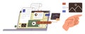 Digital Content Creation Process with Laptop, Coding, Media, and Design Elements Royalty Free Stock Photo